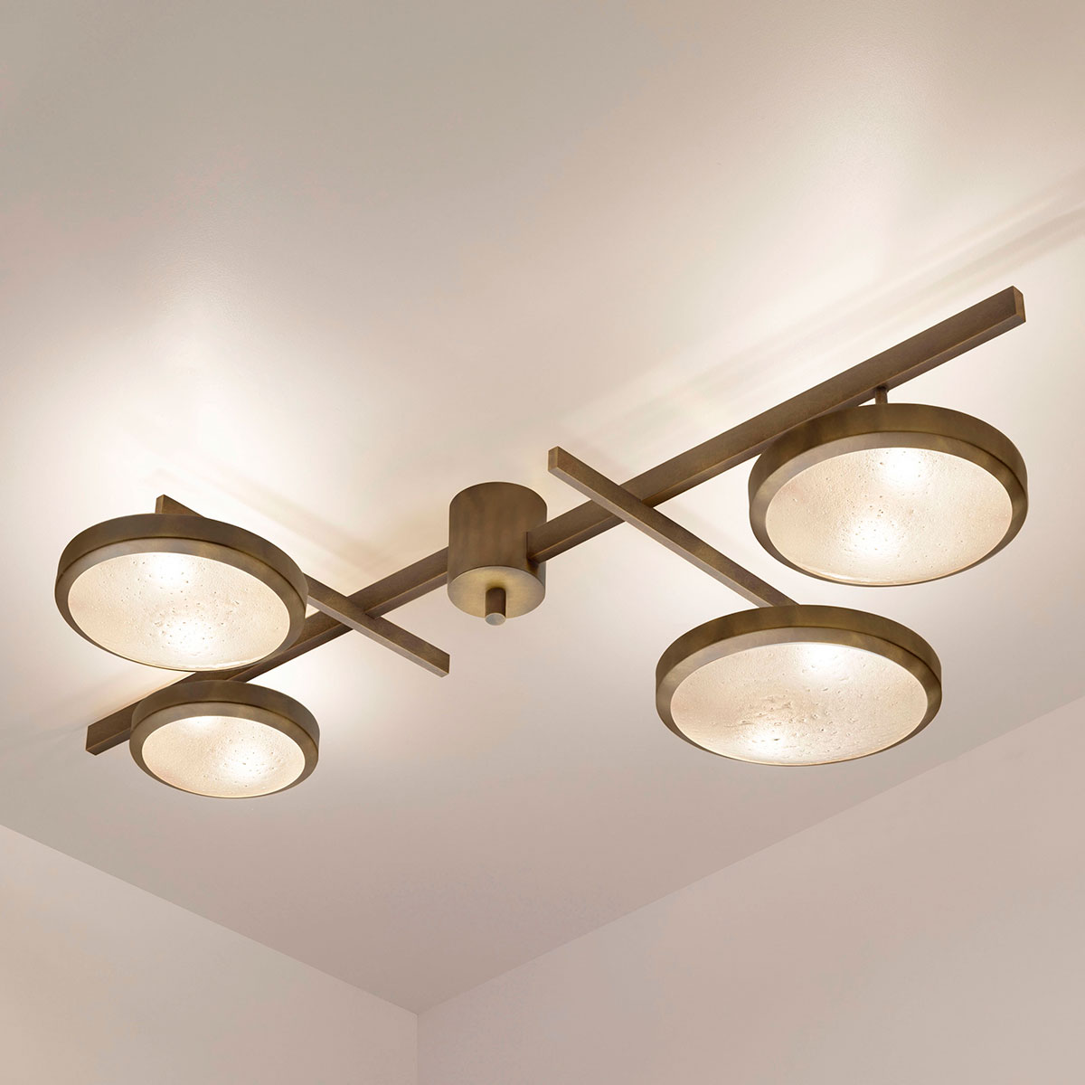 Tetrix ceiling light with bronzo nuvolato finish by Gaspare Asaro