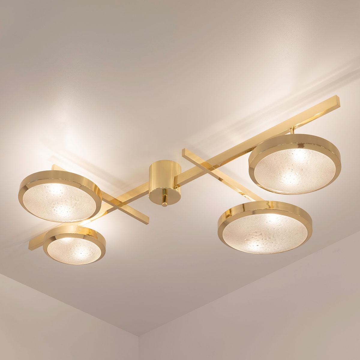Tetrix ceiling light with polished brass finish by Gaspare Asaro