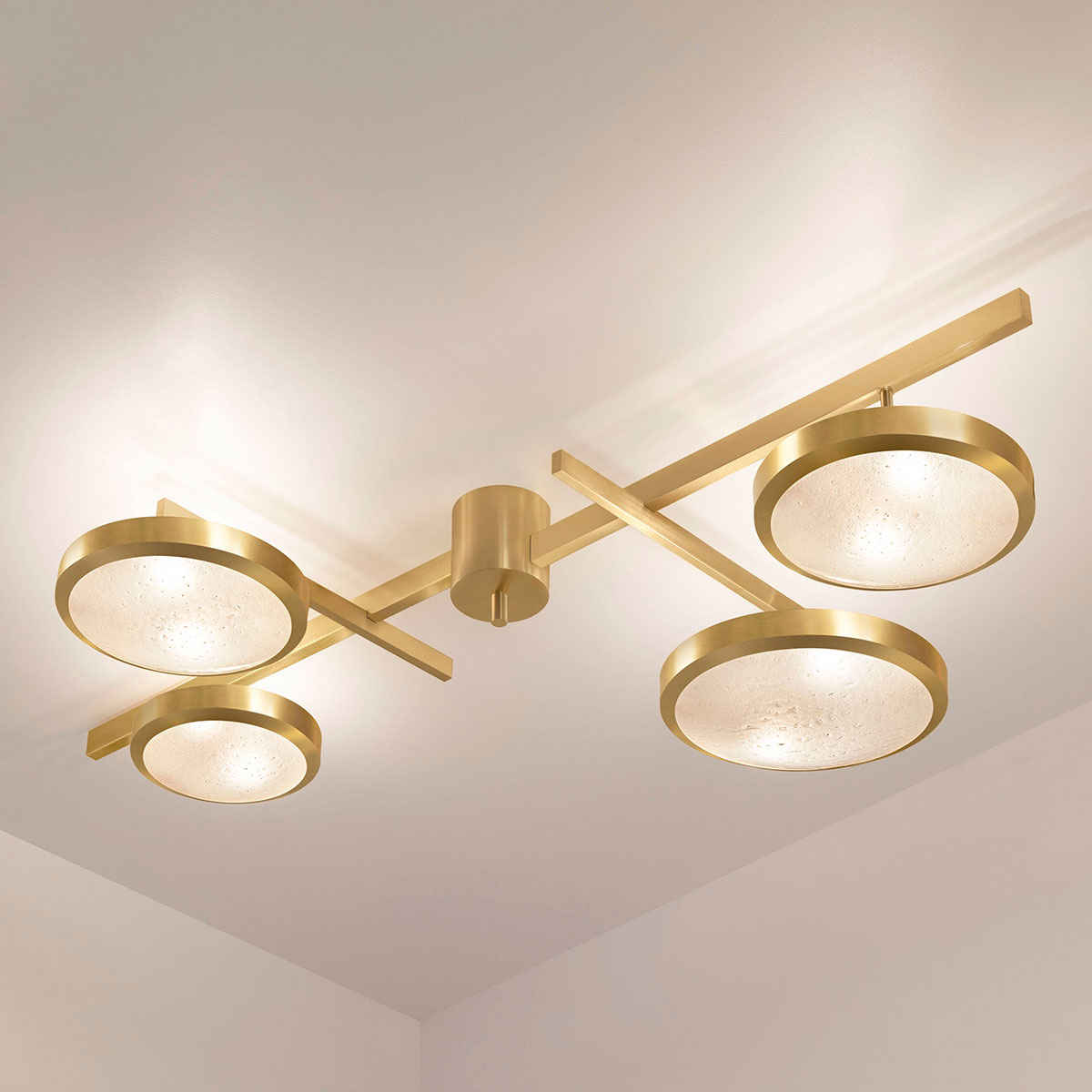 Tetrix ceiling light with satin brass finish by Gaspare Asaro