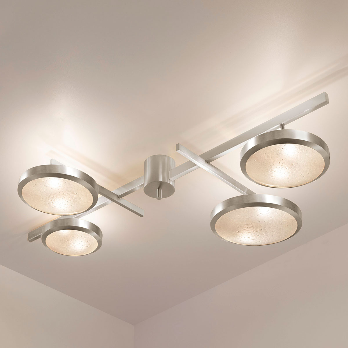 Tetrix ceiling light with satin nickel finish by Gaspare Asaro
